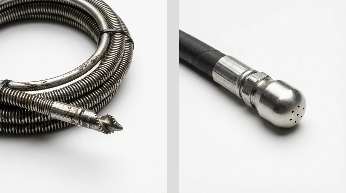 Drain snake cable and hydro jetting nozzle used for drain cleaning in Lebanon, OH