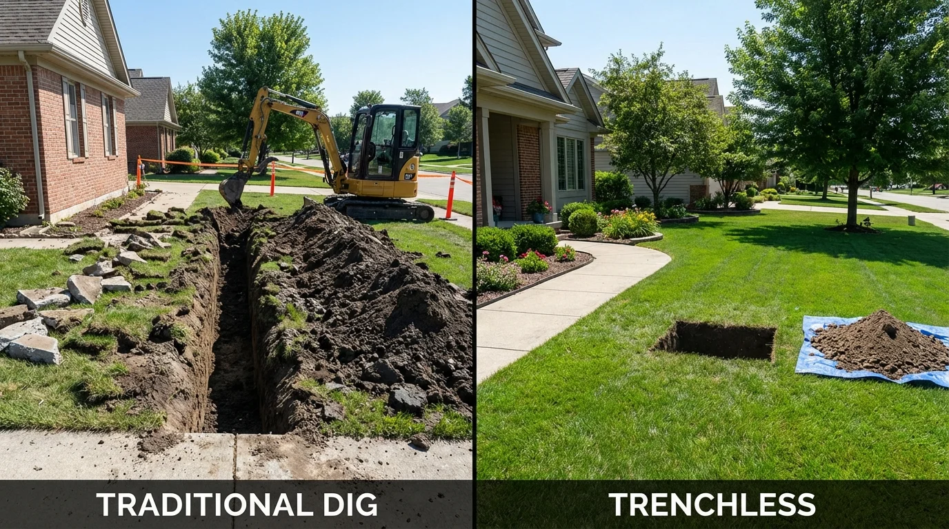 Trenchless sewer repair with minimal yard damage versus traditional excavation in Lebanon, OH